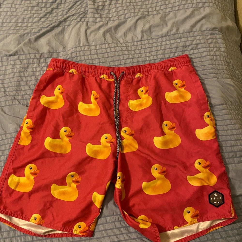 Neff Pink rubber ducky swim trunks